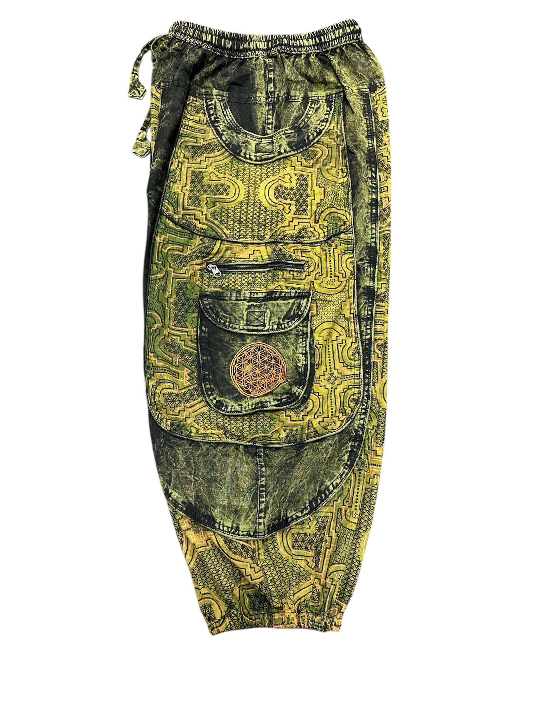 Green Patchwork Box Pocket Balloon Pant