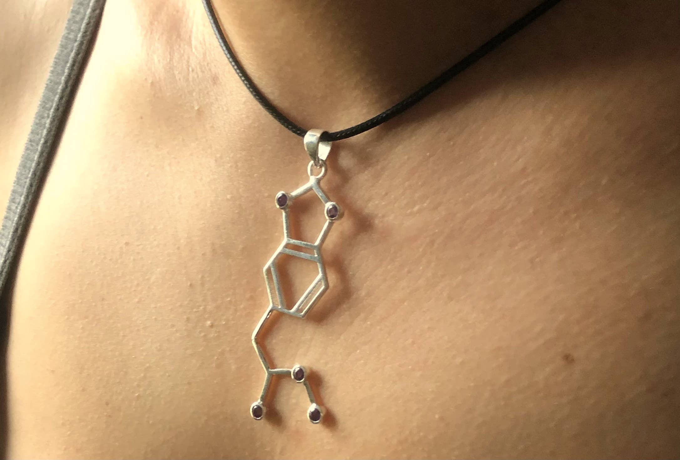 Mushroom Kingdom Pins - Sterling Silver MDMA Molecule Pendant – 2" Amethyst Crystal 
