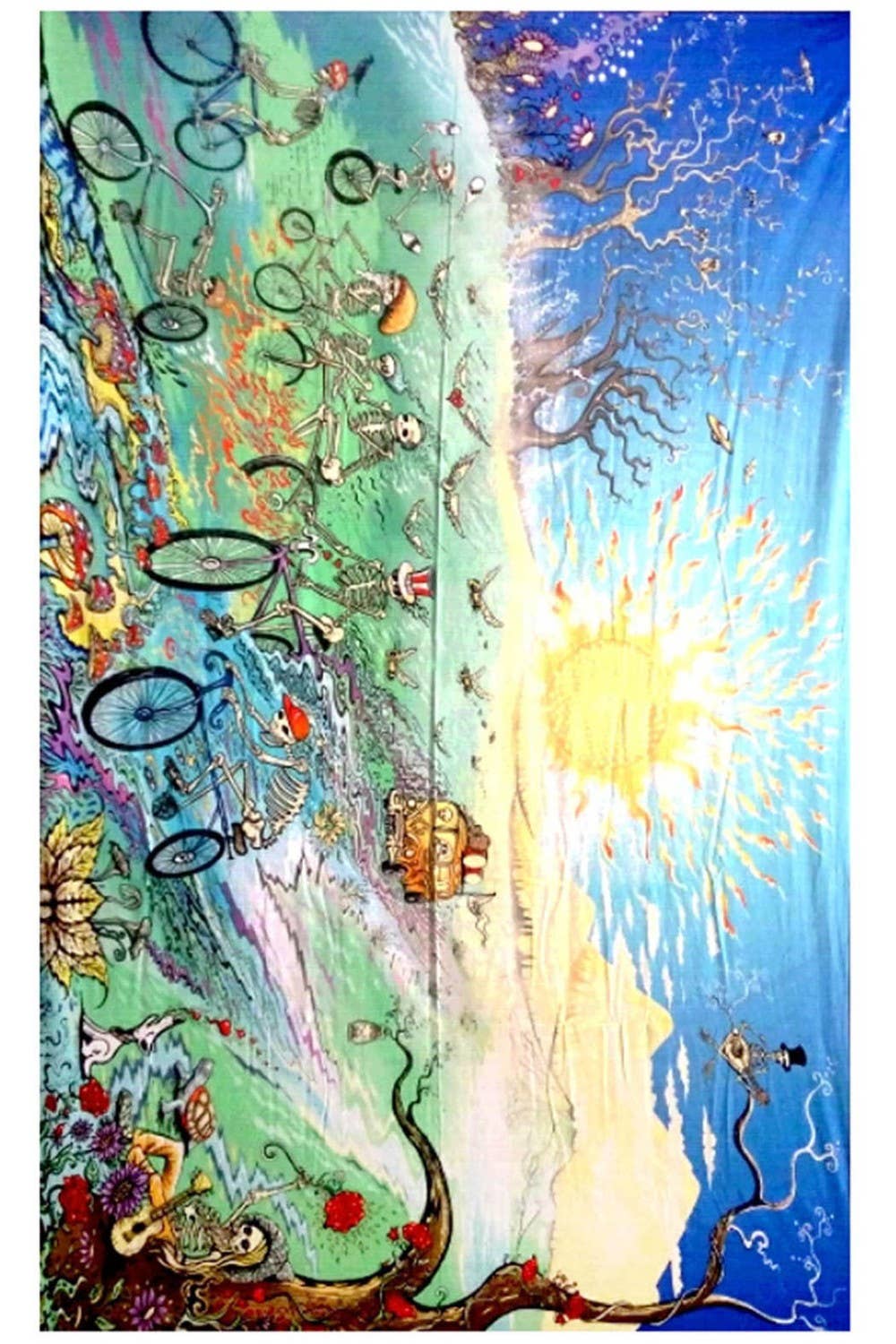 Heady Art Print Tapestry Skeletons On Bikes