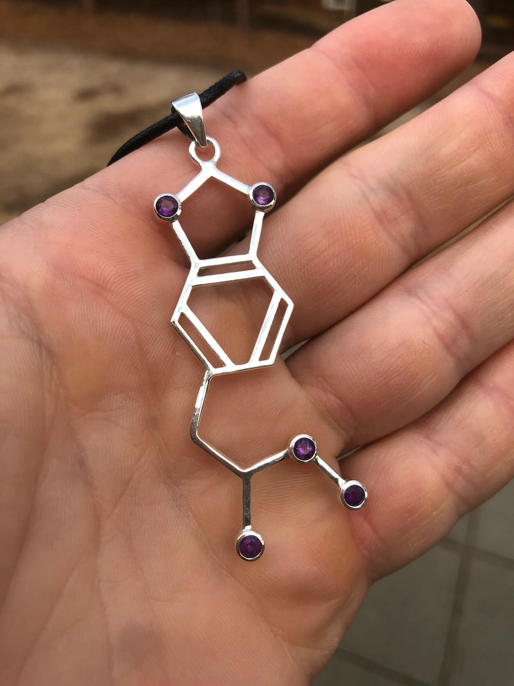 Mushroom Kingdom Pins - Sterling Silver MDMA Molecule Pendant – 2" Amethyst Crystal 