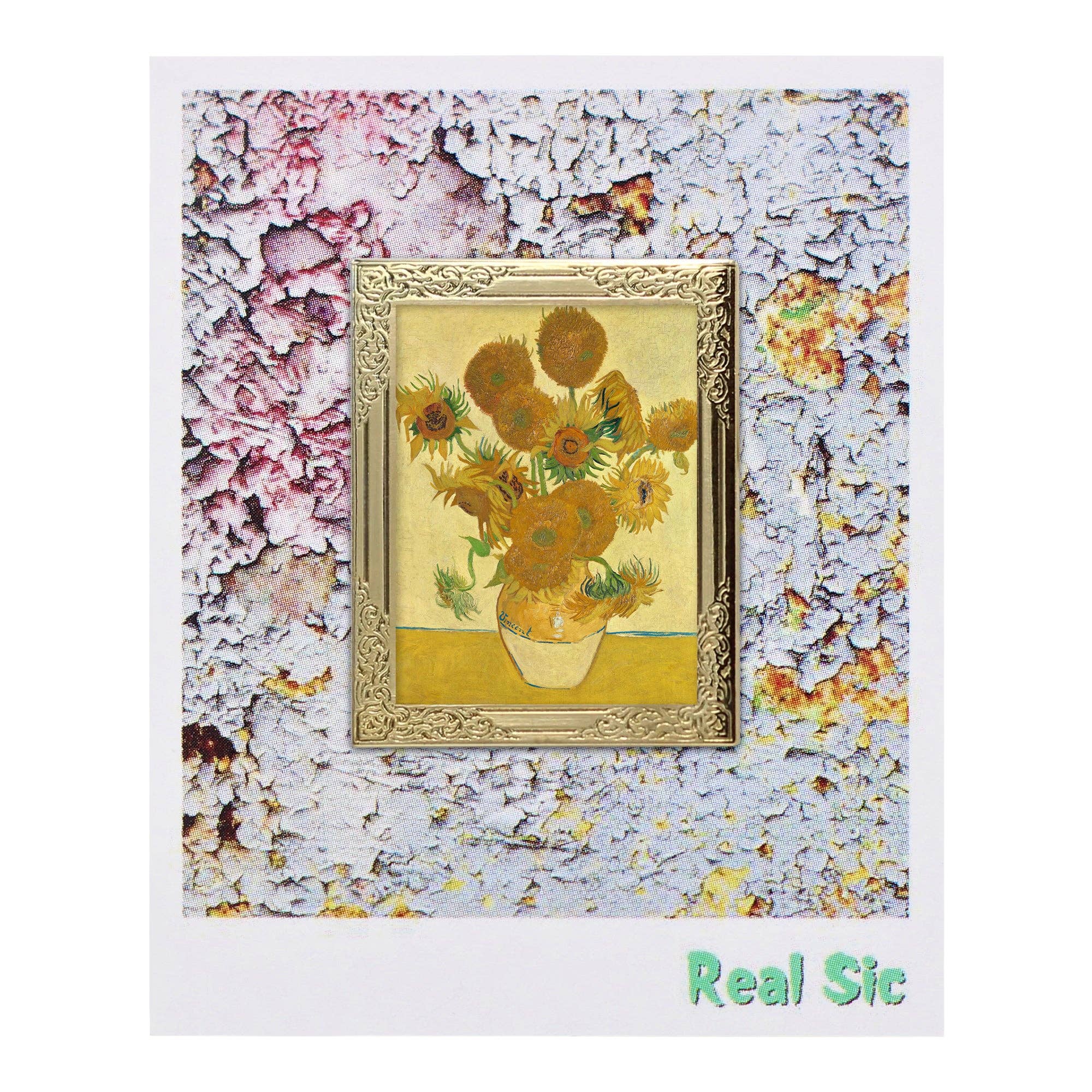 Real Sic - Art Frame Enamel Lapel Paint Pin - Sunflowers (1888)