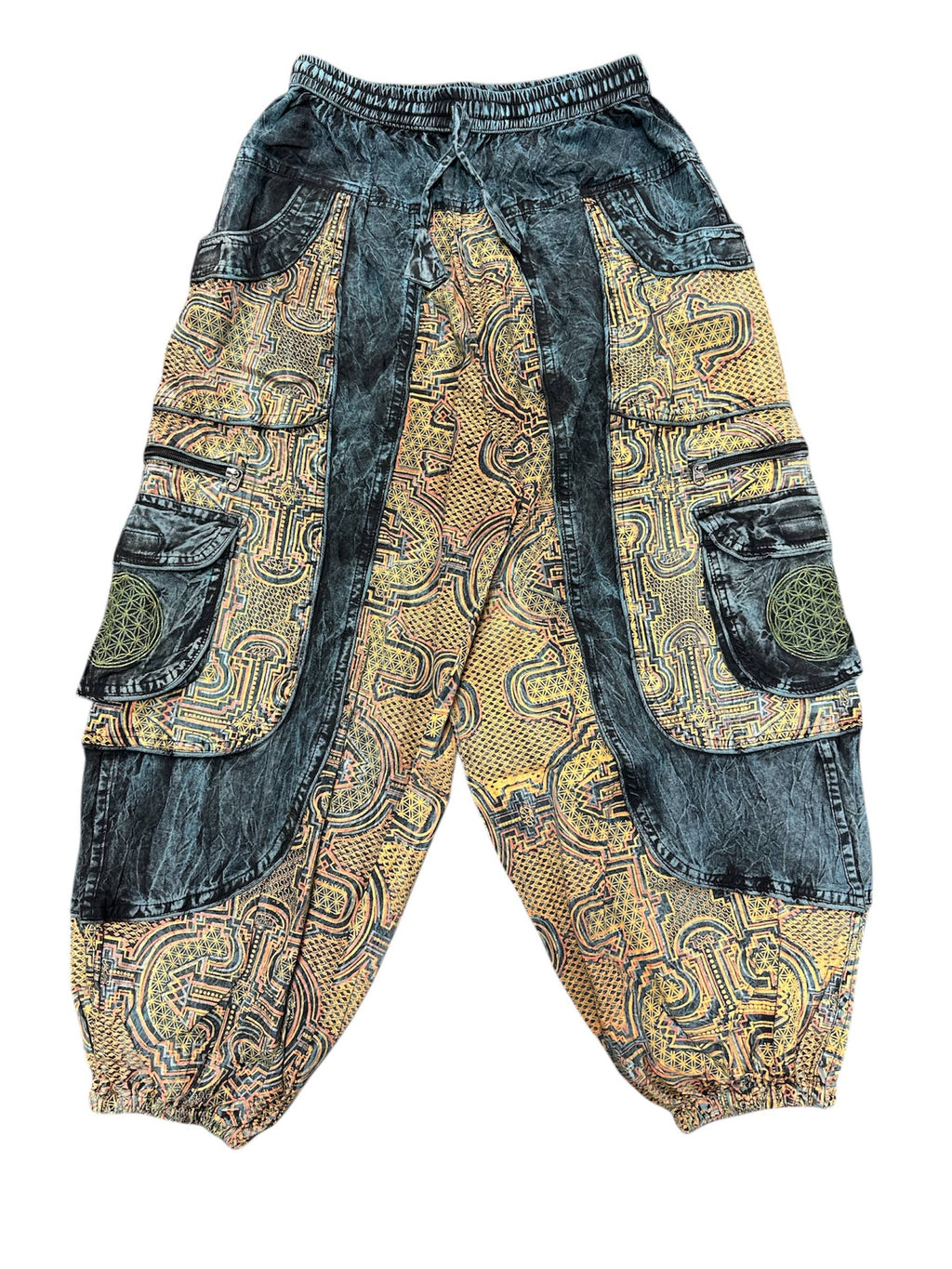 Blue Multi Patchwork Box Pocket Balloon Pants