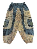 Blue Multi Patchwork Box Pocket Balloon Pants