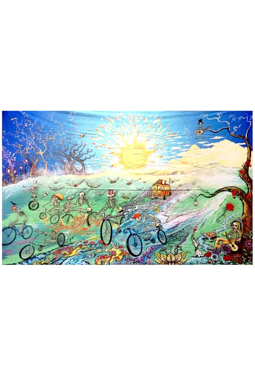 Heady Art Print Tapestry Skeletons On Bikes