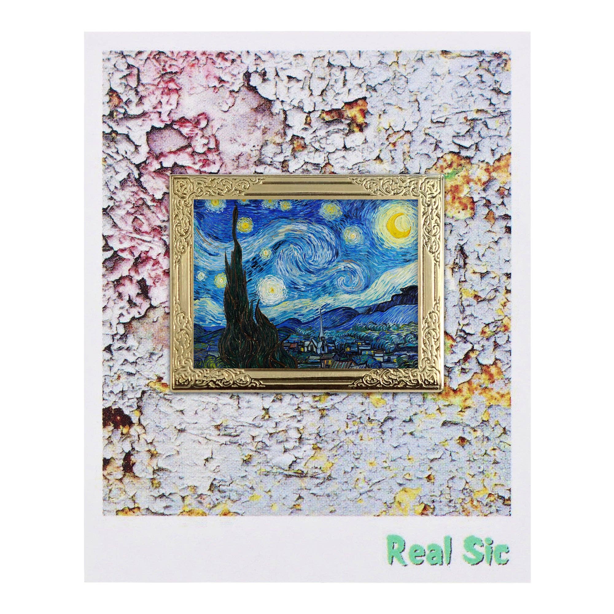 Real Sic - Art Frame Enamel Lapel Paint Pin - Starry Night By Van Gogh