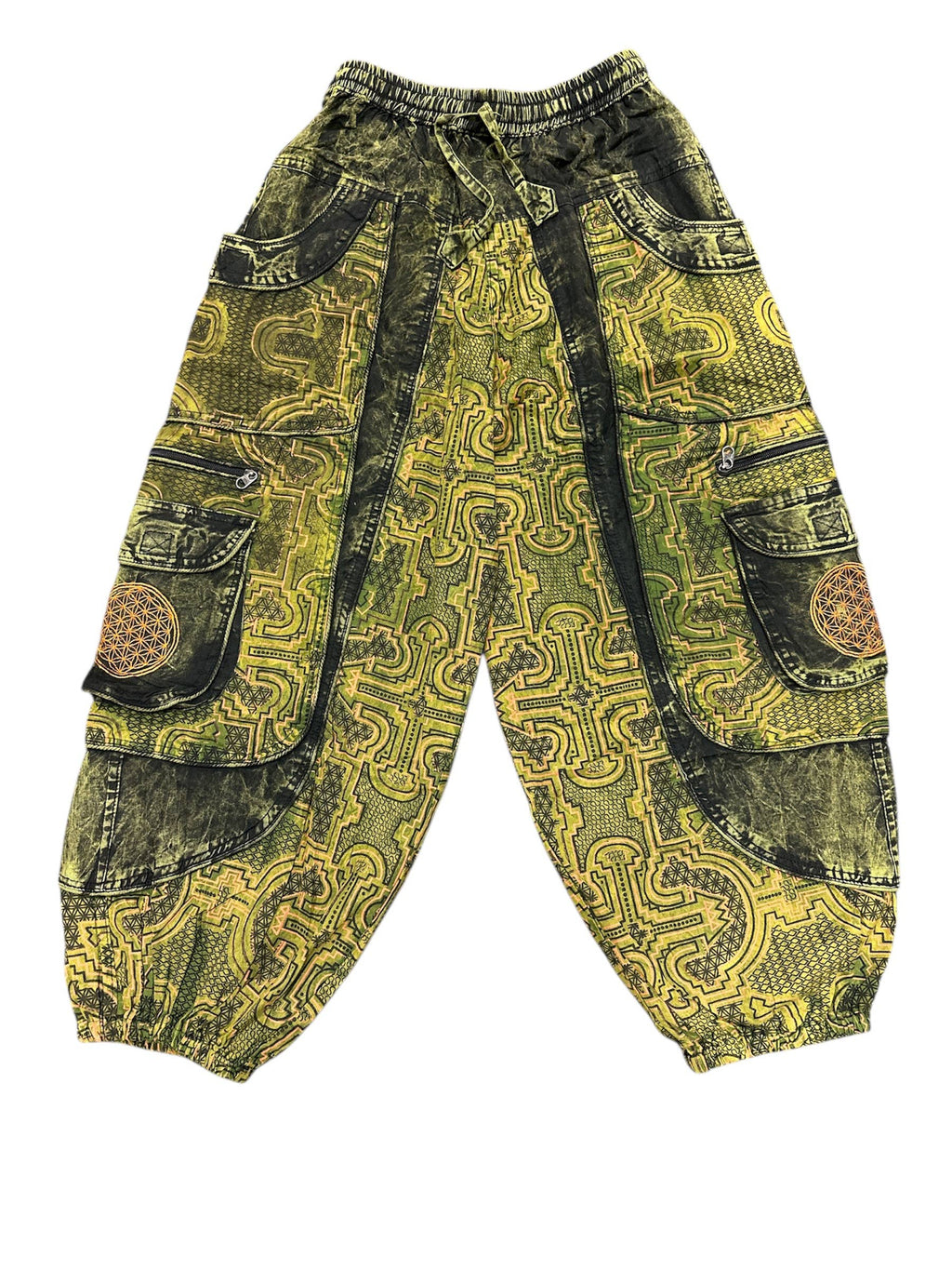 Green Patchwork Box Pocket Balloon Pant