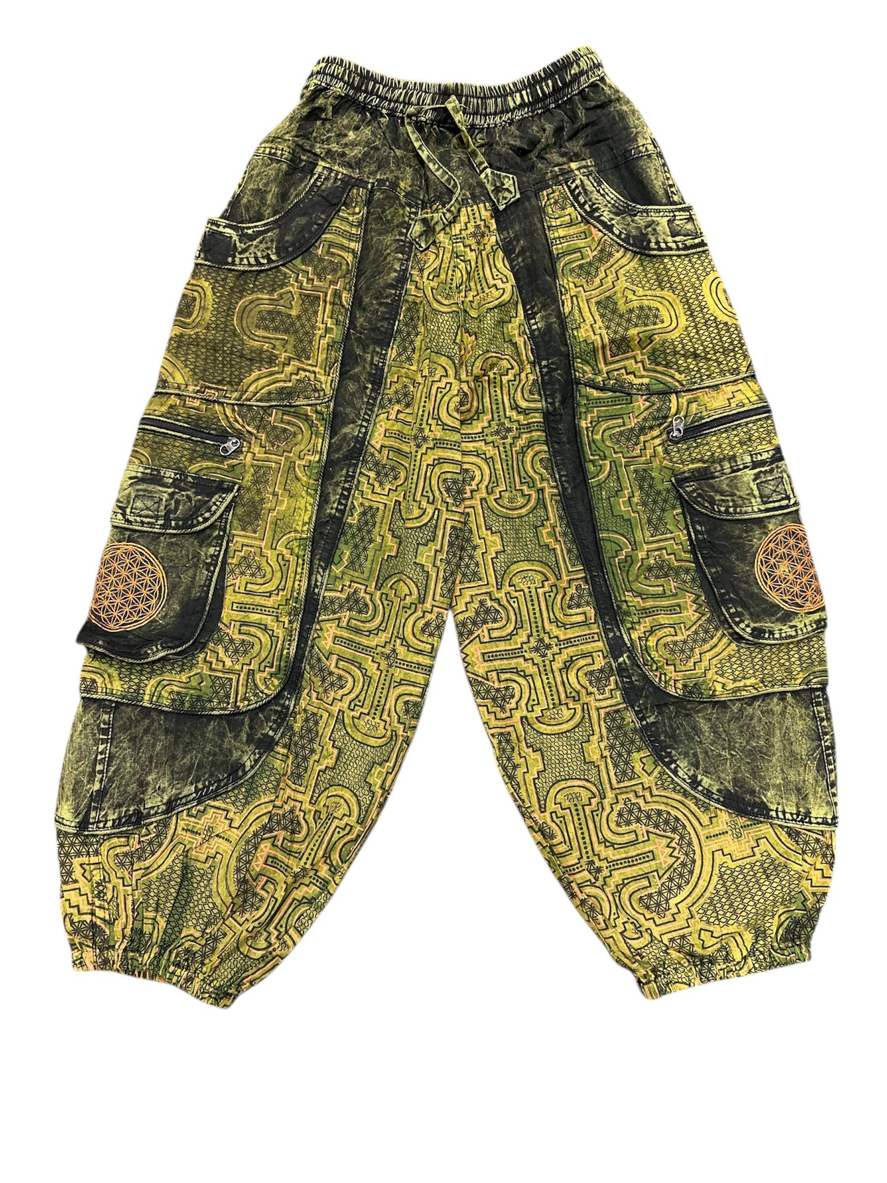 Green Patchwork Box Pocket Balloon Pant